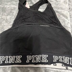 Victoria's Secret PINK Black Racerback Sports Bra with Logo Band